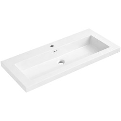 CERANO - Umyvadlo z litého mramoru Ovo - s přepadem - bílá lesklá - otvor pro baterii- 100,5x46,5  (CER-212950)