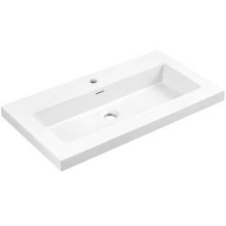 CERANO - Umyvadlo z litého mramoru Ovo - s přepadem - bílá lesklá - otvor pro baterii- 70,5x46,5  (CER-052739)