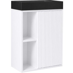 CERANO - Umyvadlová skříňka pro WC Sofia - bílá matná + umyvadlo z litého mramoru Sofia - černá matná - 50x70x25  (CER-455058)