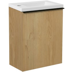 CERANO - Umyvadlová skříňka pro WC Zola - dub medový  + umyvadlo z lit. mramoru -  bílá lesklá - 40x55x23,5  (CER-8060BD12)