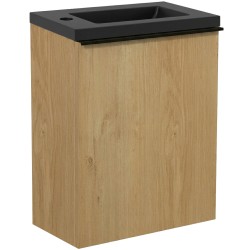CERANO - Umyvadlová skříňka pro WC Zola - dub medový  + umyvadlo z lit. mramoru -  černá matná - 40x55x23,5  (CER-999997)