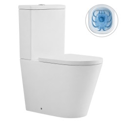 CERANO - WC kombi vyvýšené Comforto, Rimless - bezokrajové splachování  + PP/SoftClose sedátko - bílá lesklá - 89,5x39  (CER-667754)