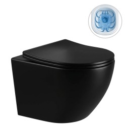 CERANO - WC závěsné Cesso, Rimless - bezokrajové splachování + Slim/SoftClose sedátko - černá lesklá - 49x36  (CER-417347)
