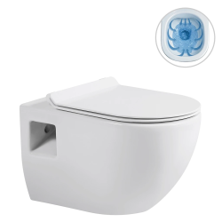 CERANO - WC závěsné Dure, Rimless - bezokrajové splachování + Slim/SoftClose sedátko - bílá lesklá - 51x35  (CER-650938)