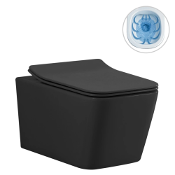 CERANO - WC závěsné Forte, Rimless - bezokrajové splachování + Slim/SoftClose sedátko - černá matná - 51x36  (CER-538750)
