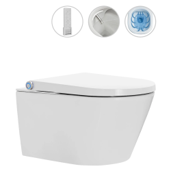 CERANO - WC závěsné s integrovaným elektronickým bidetem Cronus Premium, Vortex Rimless 180° + UF sedátko - bílá lesklá - 59,3x38,4  (CER-545638)
