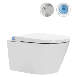 CERANO - WC závěsné s integrovaným elektronickým bidetem Cronus Standard, Vortex Rimless 180° + UF sedátko - bílá lesklá - 59,3x38,4  (CER-545632)
