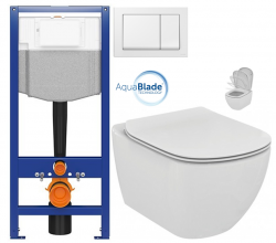 CERSANIT předstěnový instalační systém s bílym tlačítkem K97-516 + WC Ideal Standard Tesi se sedátkem SoftClose, AquaBlade  (K97-526 516 TE1)