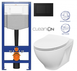 CERSANIT předstěnový instalační systém s černým tlačítkem K97-0574 + WC CERSANIT CLEANON MODUO + SEDÁTKO (K97-526 0574 MO1)