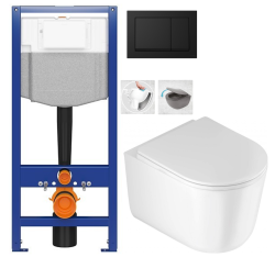 CERSANIT předstěnový instalační systém s černým tlačítkem K97-0574 + WC DEANTE Jasmin se sedátkem RIMLESS /VÍROVÉ SPLACH/ (K97-526 0574 JA1)