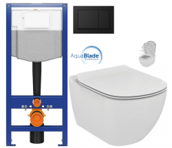 CERSANIT předstěnový instalační systém s černým tlačítkem K97-0574 + WC Ideal Standard Tesi se sedátkem SoftClose, AquaBlade  (K97-526 0574 TE1)