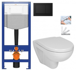 CERSANIT předstěnový instalační systém s černým tlačítkem K97-0574 + WC JIKA LYRA PLUS + SEDÁTKO DURAPLAST SLOWCLOSE (K97-526 0574 LY5)