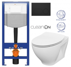 CERSANIT předstěnový instalační systém s černým tlačítkem K97-0637 + WC CERSANIT CLEANON MODUO + SEDÁTKO (K97-526 0637 MO1)