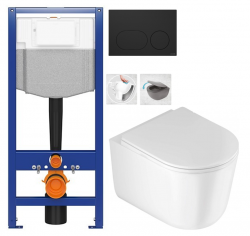 CERSANIT předstěnový instalační systém s černým tlačítkem K97-0637 + WC DEANTE Jasmin se sedátkem RIMLESS (K97-526 0637 JA1)