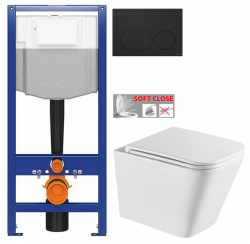 CERSANIT předstěnový instalační systém s černým tlačítkem K97-0637 + WC INVENA FLORINA WITH SOFT, včetně soft/close sedátka (K97-526 0637 FL1)