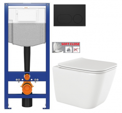 CERSANIT předstěnový instalační systém s černým tlačítkem K97-0637 + WC INVENA PAROS  + SEDÁTKO (K97-526 0637 RO1)