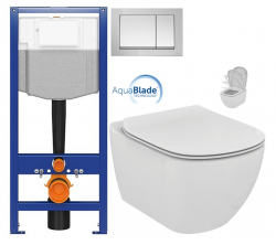 CERSANIT předstěnový instalační systém s tlačítkem chrom K97-509 + WC Ideal Standard Tesi se sedátkem SoftClose, AquaBlade  (K97-526 509 TE1)