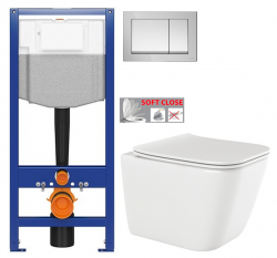 CERSANIT předstěnový instalační systém s tlačítkem chrom K97-509 + WC INVENA PAROS  + SEDÁTKO (K97-526 509 RO1)