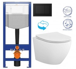 CERSANIT/S - CERSANIT předstěnový instalační systém s černým tlačítkem K97-0574 + WC CERSANIT DESSE VORTEX + SEDÁTKO (K97-526 0574 ES1)