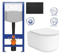 CERSANIT/S - CERSANIT předstěnový instalační systém s černým tlačítkem K97-0637 + WC CERSANIT INTRO PRO OVAL /VÍROVÉ SPLACH/+ SEDÁTKO (K97-526 0637 IR1)
