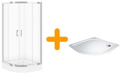 CERSANIT/S - SPRCHOVÝ KÚT štvrťkruh 90x90 TRANSPARENT SKLO + vanička (S158-005-SET1)