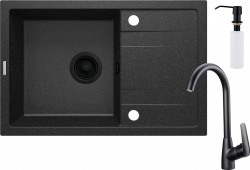 DEANTE - Corio grafit - Granitový dřez včetně baterie, 1 - bowl s odkapávačem - with dispenser (ZRCC2113)