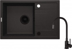 DEANTE - Dřez Corio z granitu metalické grafitové, s baterií, 1-dřez s odkapávačem (ZRCPG113)
