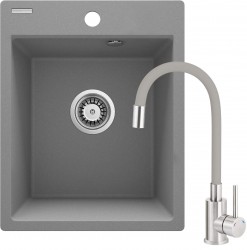 DEANTE - Dřez Corio z granitu šedého metalického, s baterií, 1-dřez (ZRCPS103)