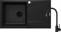 DEANTE - Evora černá - Granitový dřez včetně baterie, 1 - bowl s odkapávačem (ZQJJN113)