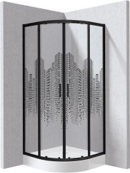 DEANTE - Funkia Evo čtvrtkruhový kout s vaničkou, 90x90 cm – vzor město (KYPZND99P)