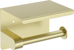 DEANTE - Kulatý kartáčovaný zlatý držák na toaletní papír, nástěnný - s poličkou (ADR_R221)