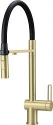 DEANTE - Magnetic kartáčovaná zlatá Kuchyňská baterie, s připojením na vodní filtr, s elastickou hubicí (BRM_R75M)