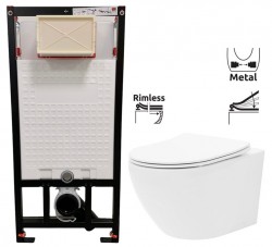 DEANTE Podomítkový rám, pro závěsné WC mísy bez tlačítka + WC REA Carlo Flat Mini Rimless + SEDÁTKO (CST_WC01 X CF1)