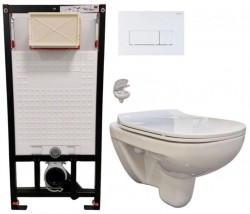 DEANTE Podomítkový rám, pro závěsné WC mísy + SLIM tlačítko bílé + WC bez oplachového kruhu Edge + SEDÁTKO (CST_WC01 A51P EG1)