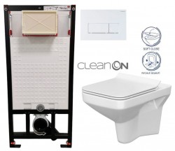 DEANTE Podomítkový rám, pro závěsné WC mísy + SLIM tlačítko bílé + WC CERSANIT CLEANON COMO + SEDÁTKO (CST_WC01 A51P CO1)