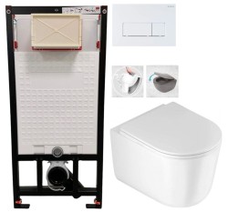 DEANTE Podomítkový rám, pro závěsné WC mísy + SLIM tlačítko bílé + WC DEANTE Jasmin se sedátkem RIMLESS /VÍROVÉ SPLACH/ (CST_WC01 A51P JA1)