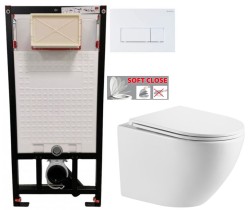 DEANTE Podomítkový rám, pro závěsné WC mísy + SLIM tlačítko bílé + WC INVENA LIMNOS /VÍROVÉ SPLACH/ WITH SOFT, včetně soft/close sedátka (CST_WC01 A51P LI1)