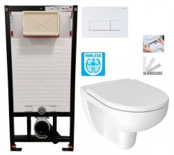 DEANTE Podomítkový rám, pro závěsné WC mísy + SLIM tlačítko bílé + WC JIKA LYRA PLUS RIMLESS + SEDÁTKO DURAPLAST SLOWCLOSE (CST_WC01 A51P LY2)