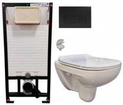 DEANTE Podomítkový rám, pro závěsné WC mísy + SLIM tlačítko černé + WC bez oplachového kruhu Edge + SEDÁTKO (CST_WC01 N51P EG1)