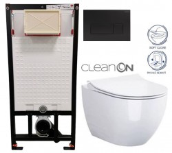 DEANTE Podomítkový rám, pro závěsné WC mísy + SLIM tlačítko černé + WC CERSANIT ZEN CLEANON + SEDÁTKO (CST_WC01 N51P HA1)