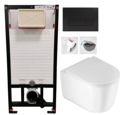 DEANTE Podomítkový rám, pro závěsné WC mísy + SLIM tlačítko černé + WC DEANTE Jasmin se sedátkem RIMLESS /VÍROVÉ SPLACH/ (CST_WC01 N51P JA1)