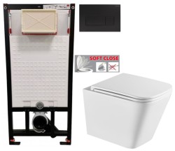 DEANTE Podomítkový rám, pro závěsné WC mísy + SLIM tlačítko černé + WC INVENA FLORINA /VÍROVÉ SPLACH/ WITH SOFT, včetně soft/close sedátka (CST_WC01 N51P FL1)