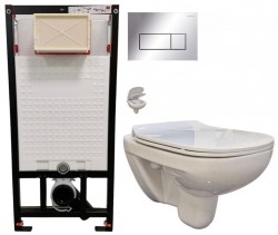 DEANTE Podomítkový rám, pro závěsné WC mísy + SLIM tlačítko chrom + WC bez oplachového kruhu Edge + SEDÁTKO (CST_WC01 051P EG1)