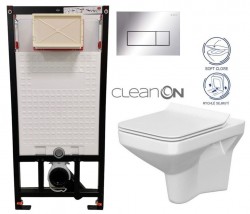 DEANTE Podomítkový rám, pro závěsné WC mísy + SLIM tlačítko chrom + WC CERSANIT CLEANON COMO + SEDÁTKO (CST_WC01 051P CO1)