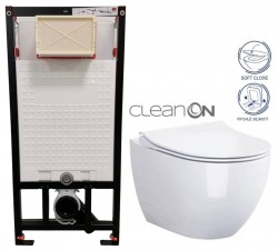 DEANTE Podomítkový rám, pro závěsné WC mísy + SLIM tlačítko chrom + WC CERSANIT ZEN CLEANON + SEDÁTKO (CST_WC01 051P HA1)