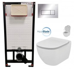DEANTE Podomítkový rám, pro závěsné WC mísy + SLIM tlačítko chrom + WC Ideal Standard Tesi se sedátkem SoftClose, AquaBlade  (CST_WC01 051P TE1)