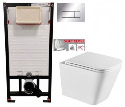 DEANTE Podomítkový rám, pro závěsné WC mísy + SLIM tlačítko chrom + WC INVENA FLORINA WITH SOFT, včetně soft/close sedátka (CST_WC01 051P FL1)