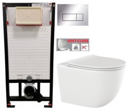 DEANTE Podomítkový rám, pro závěsné WC mísy + SLIM tlačítko chrom + WC INVENA TINOS  + SEDÁTKO (CST_WC01 051P NO1)