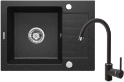 DEANTE - Zorba grafit - Granitový dřez včetně baterie, 1 - bowl s odkapávačem (ZQZA211A)