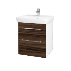 Dřevojas - Umyvadlová skříňka Q MAX SZZ2 55 - N01 Bílá lesk / Úchytka T04 / D06 Ořech (61237E)